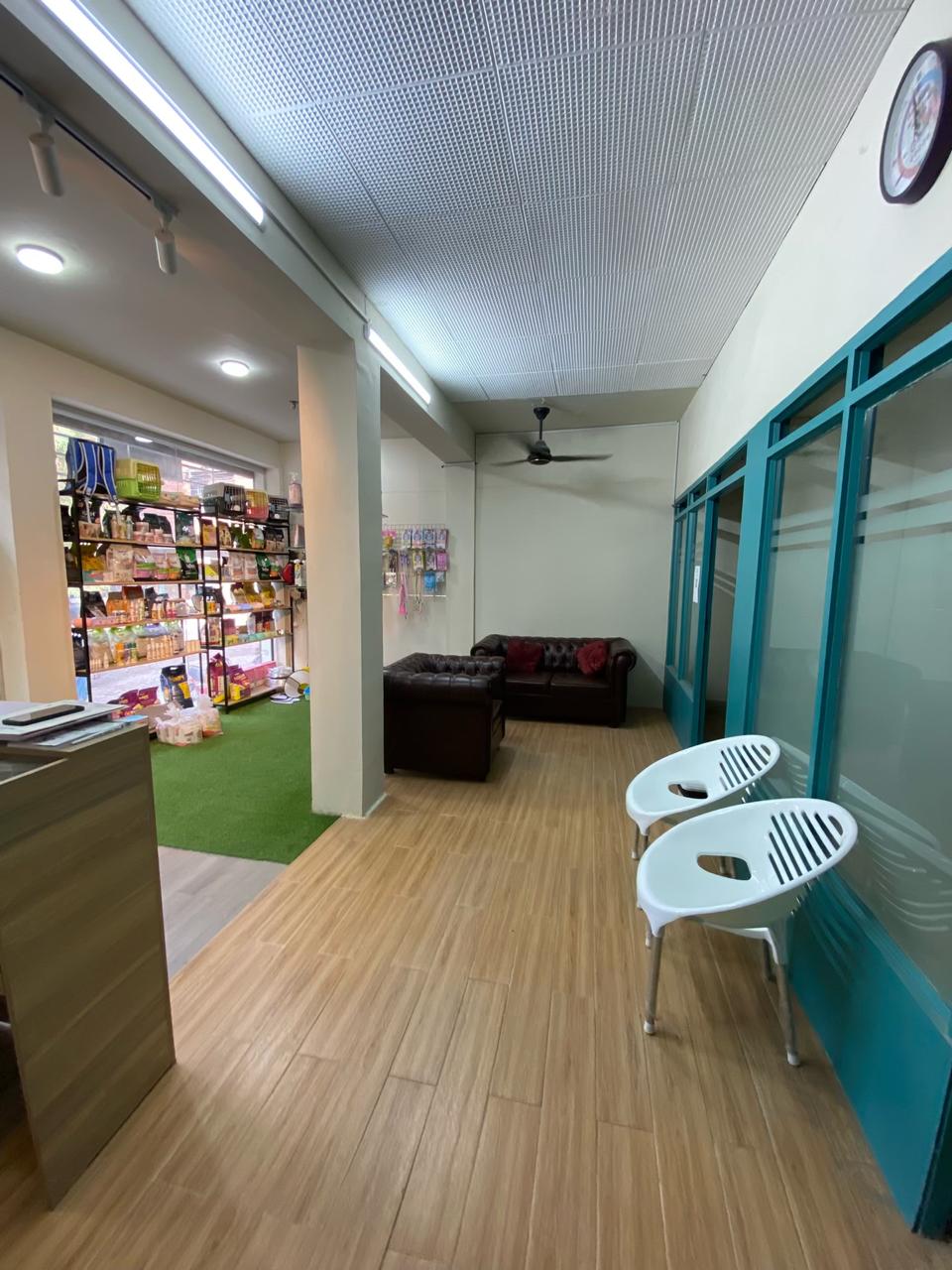 Waiting area at Rosewood Animal Hospital leading into the pet store